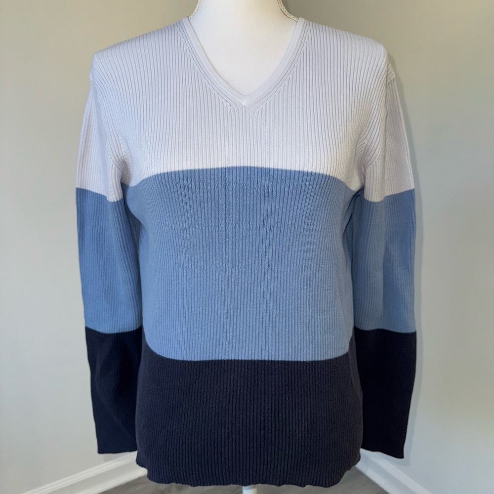 Vintage Eddie Bauer Women’s XL‎ Ribbed V Neck Color Block Cotton Sweater